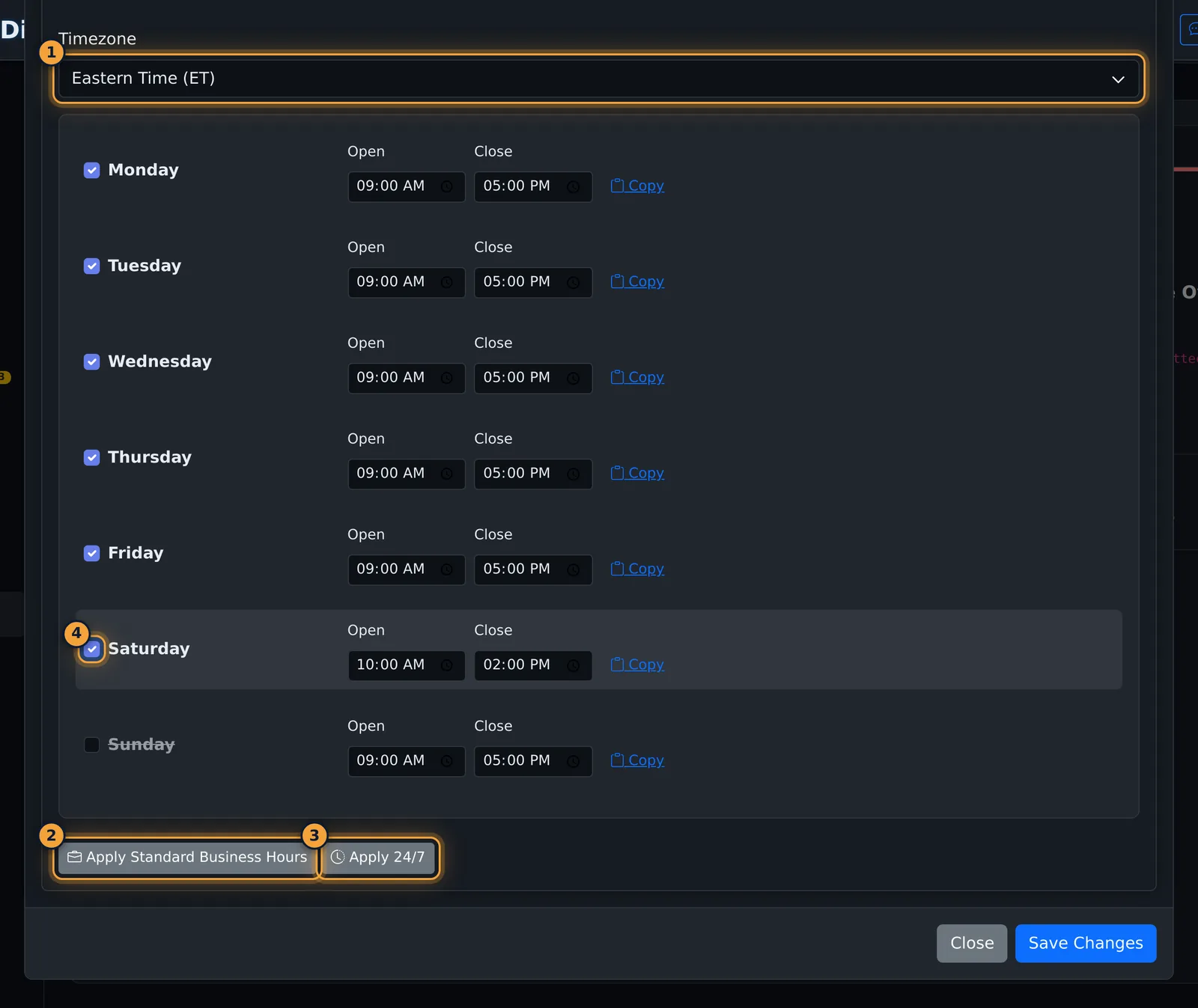 Manage Queue, Hours tab