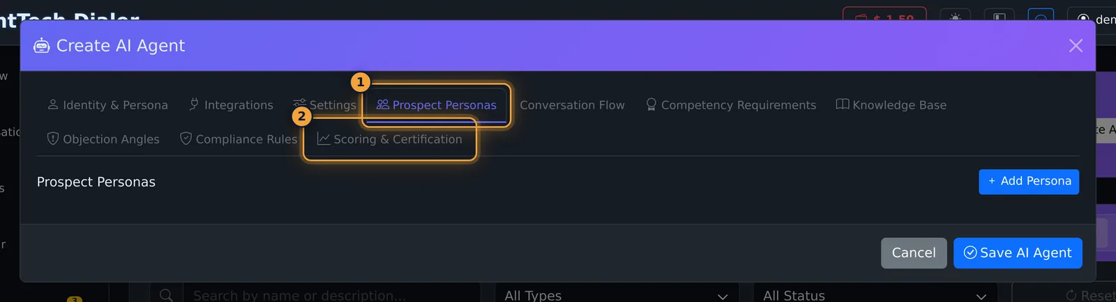 Training agent tabs
