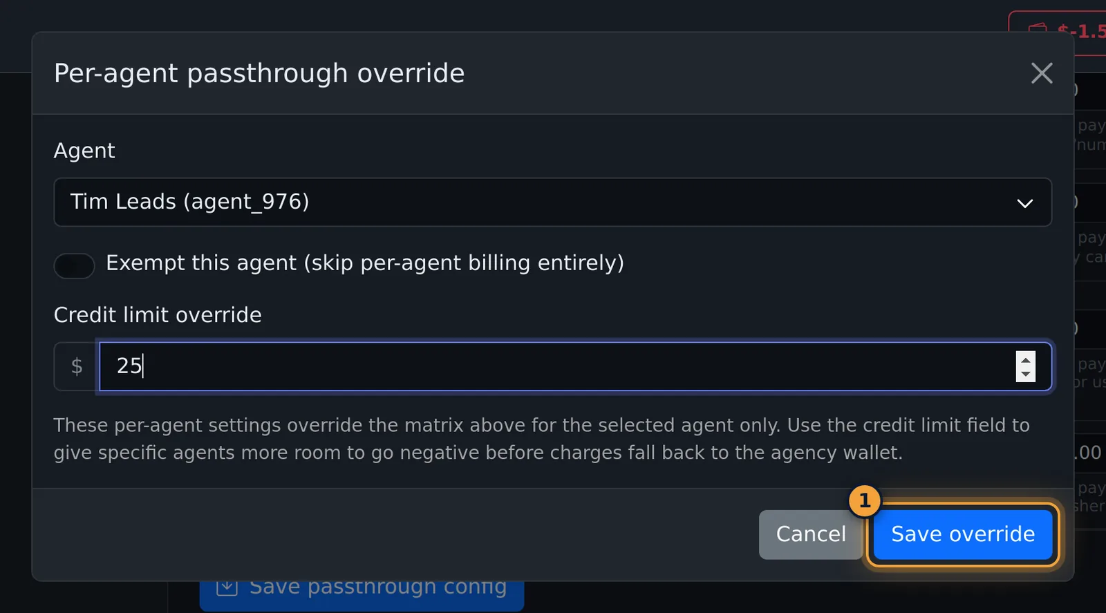 Per-agent passthrough override