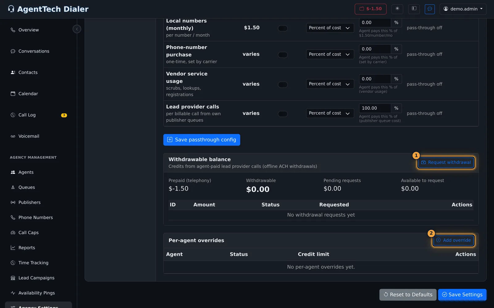 Withdrawable balance and overrides