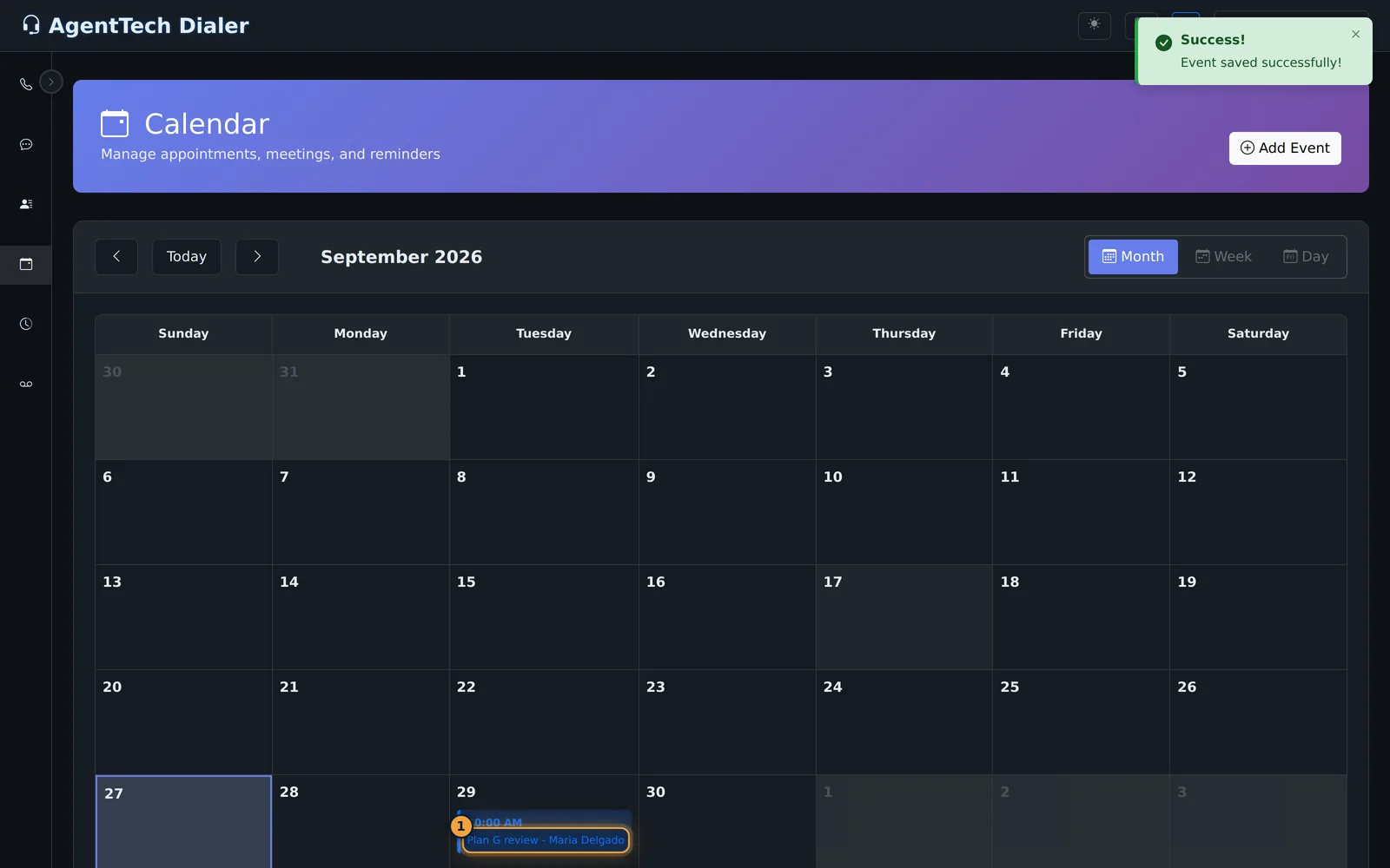 The event on the calendar