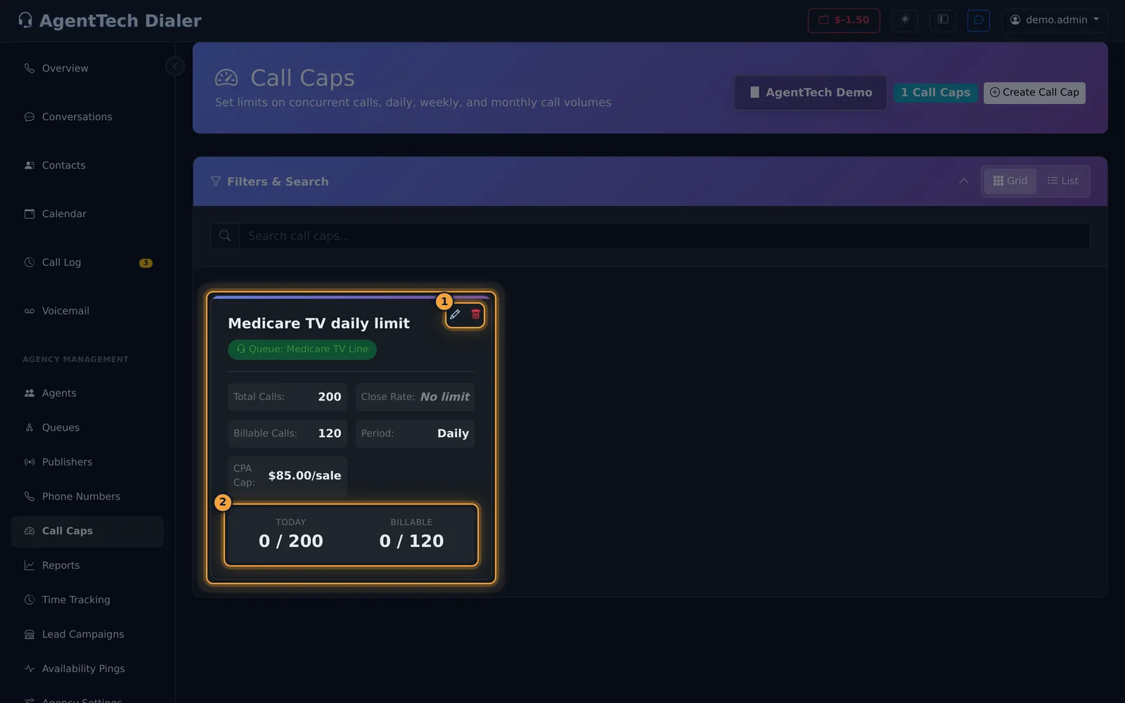 A call cap card