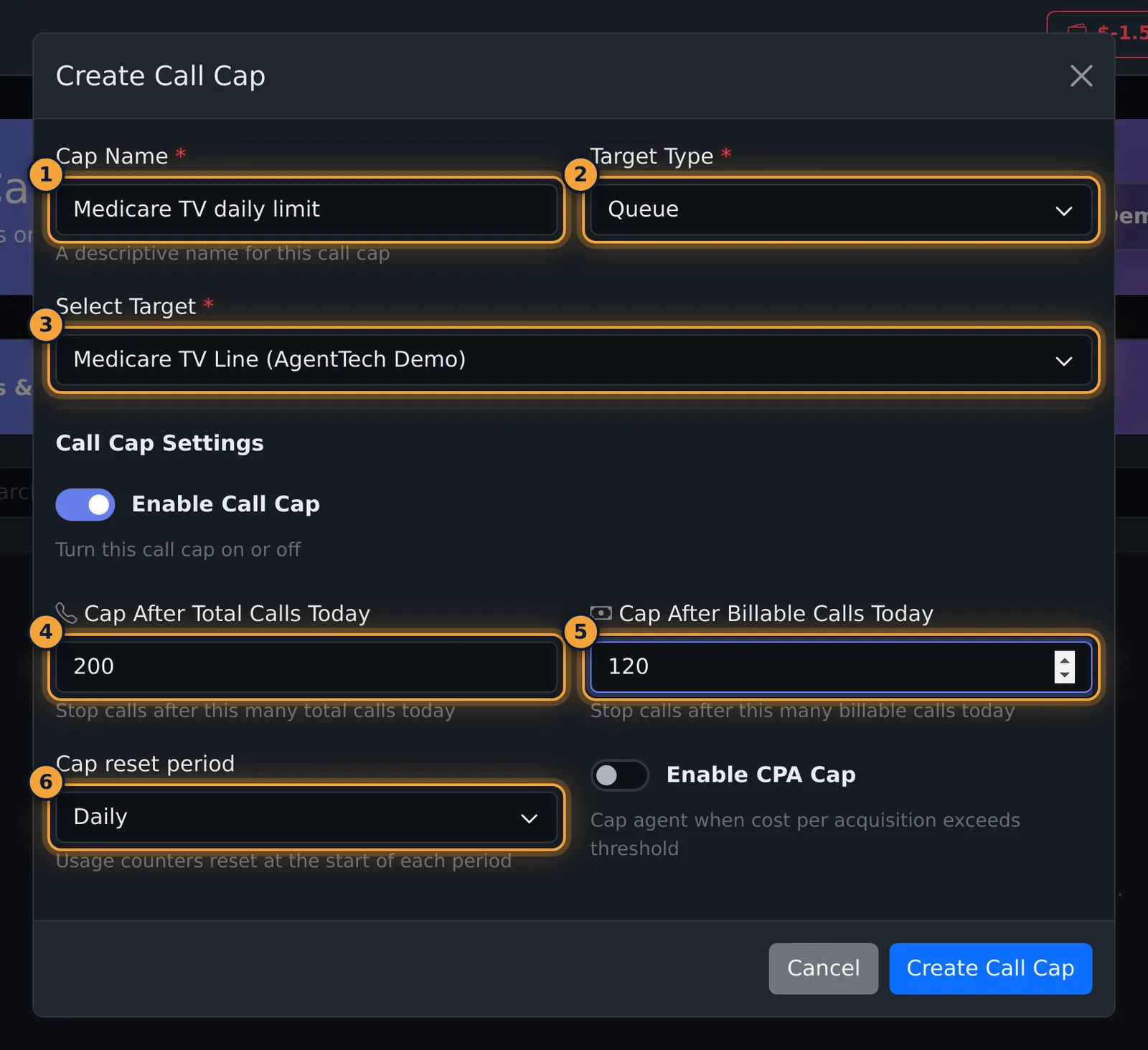 Create Call Cap