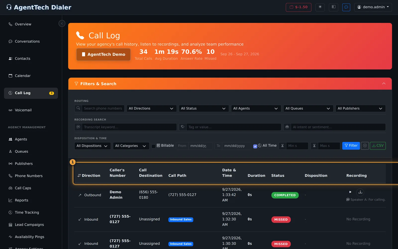 Agency-wide Call Log