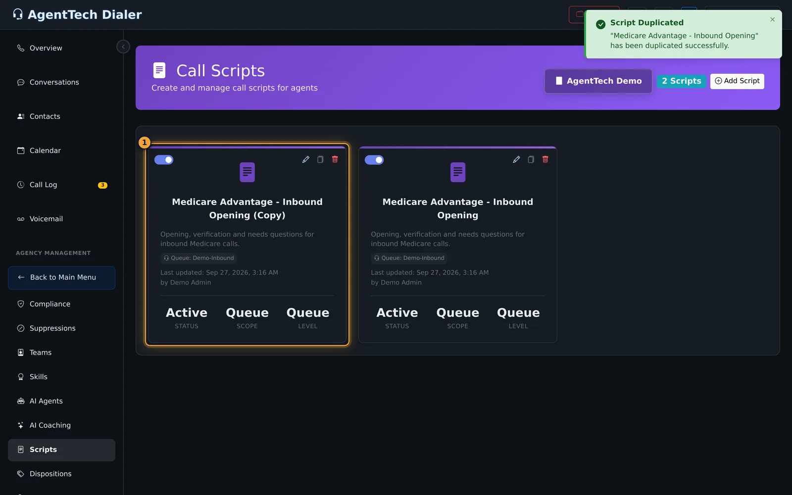 Duplicated script