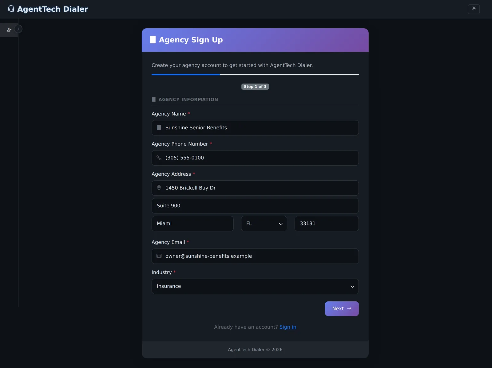 Step 1 - agency information