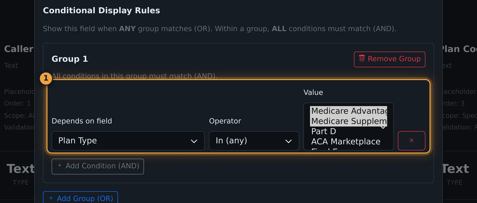 Conditional display rule