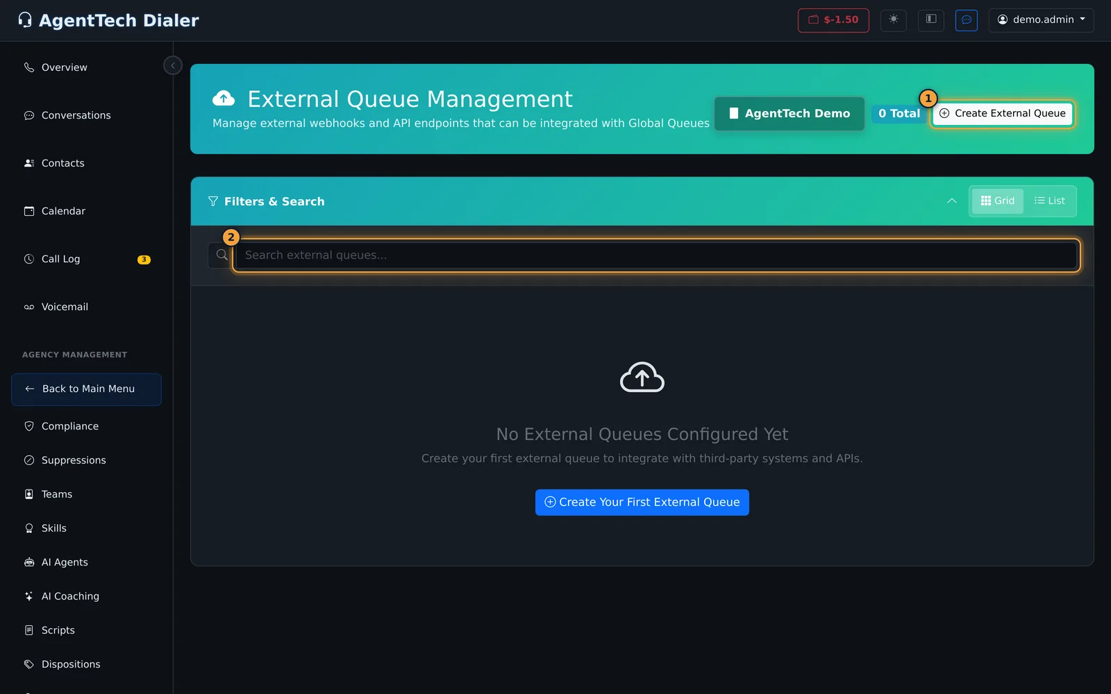 External Queue Management page