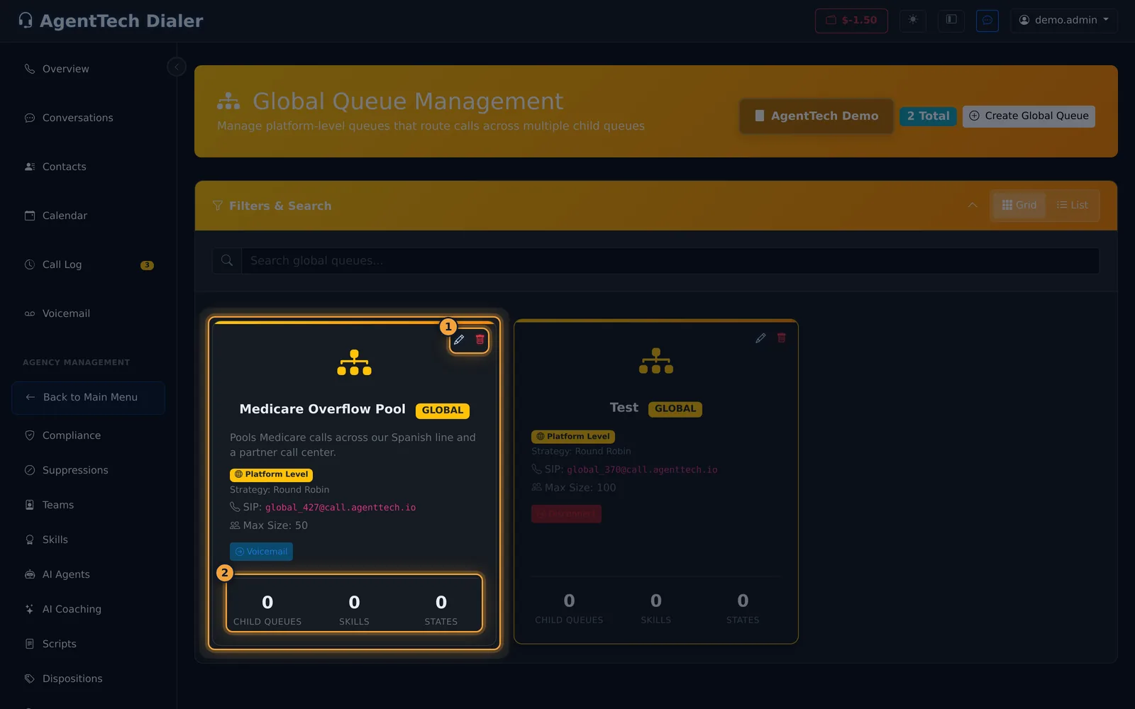A global queue card