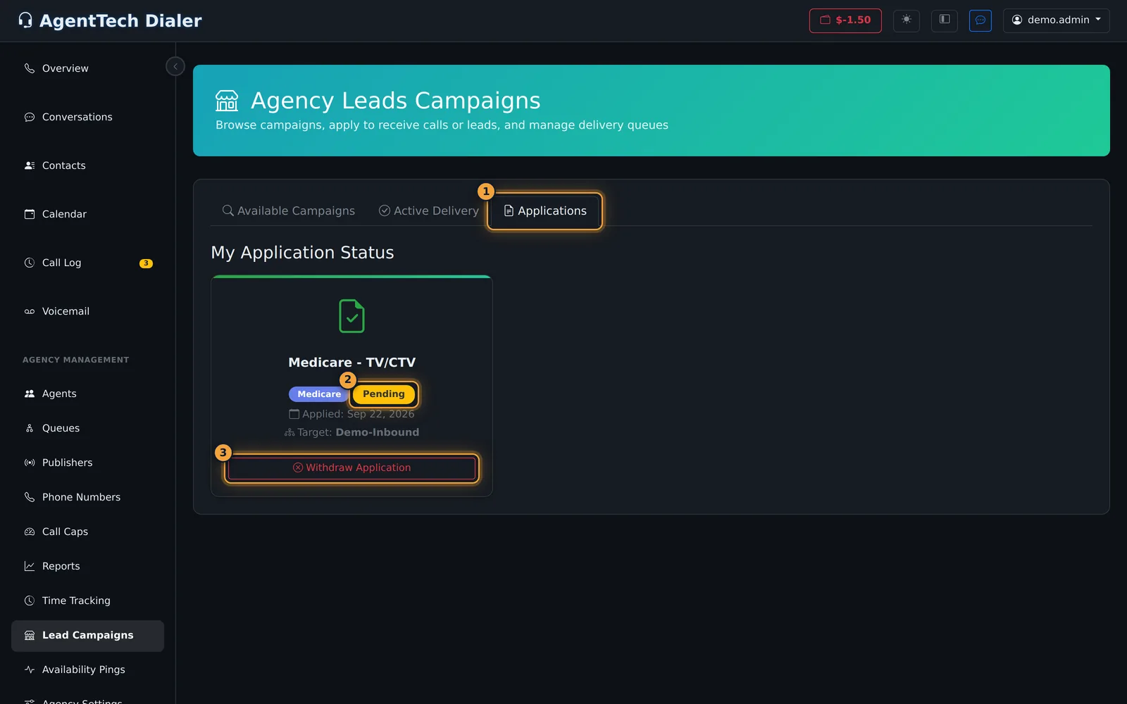 Applications tab