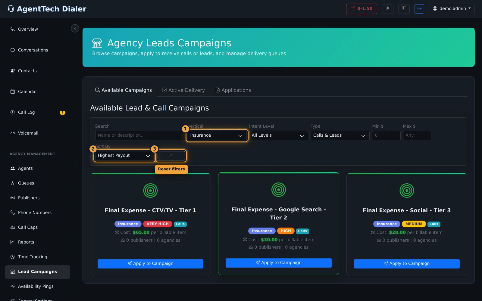 Filtered campaigns