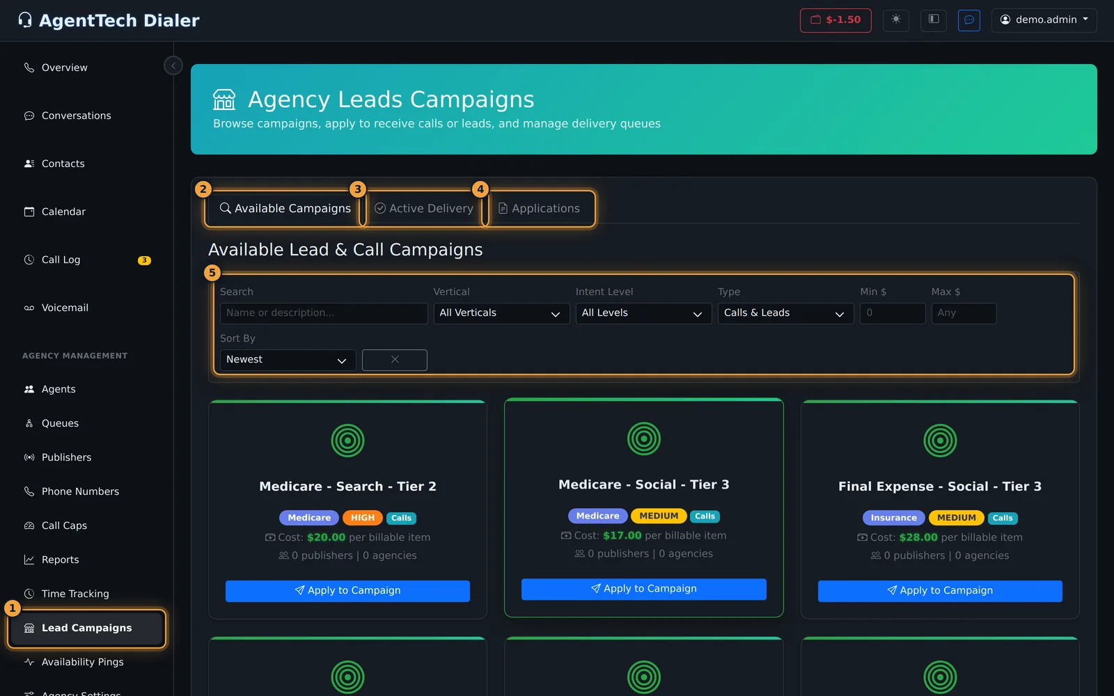 Lead Campaigns page