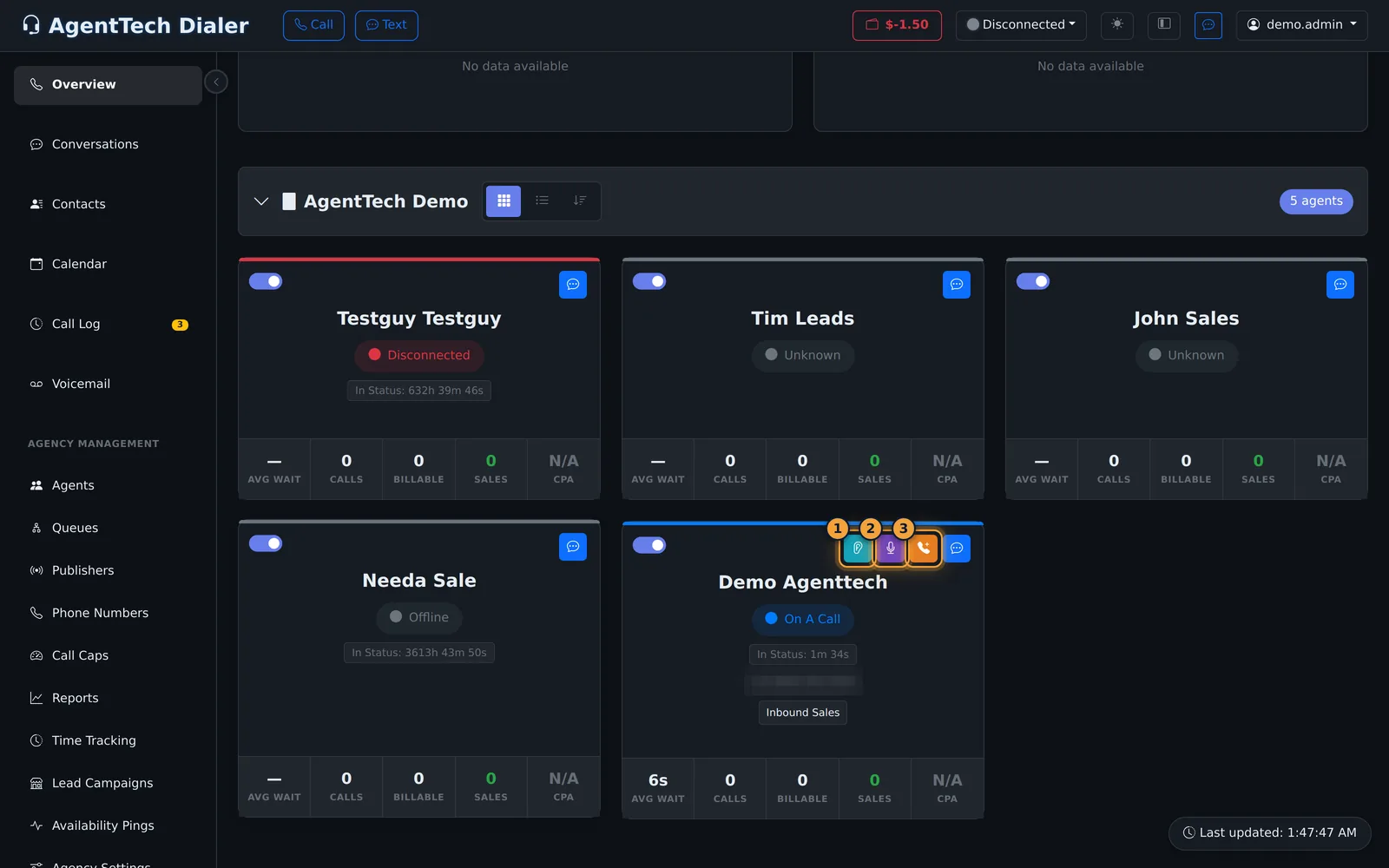 Monitoring buttons on an agent card