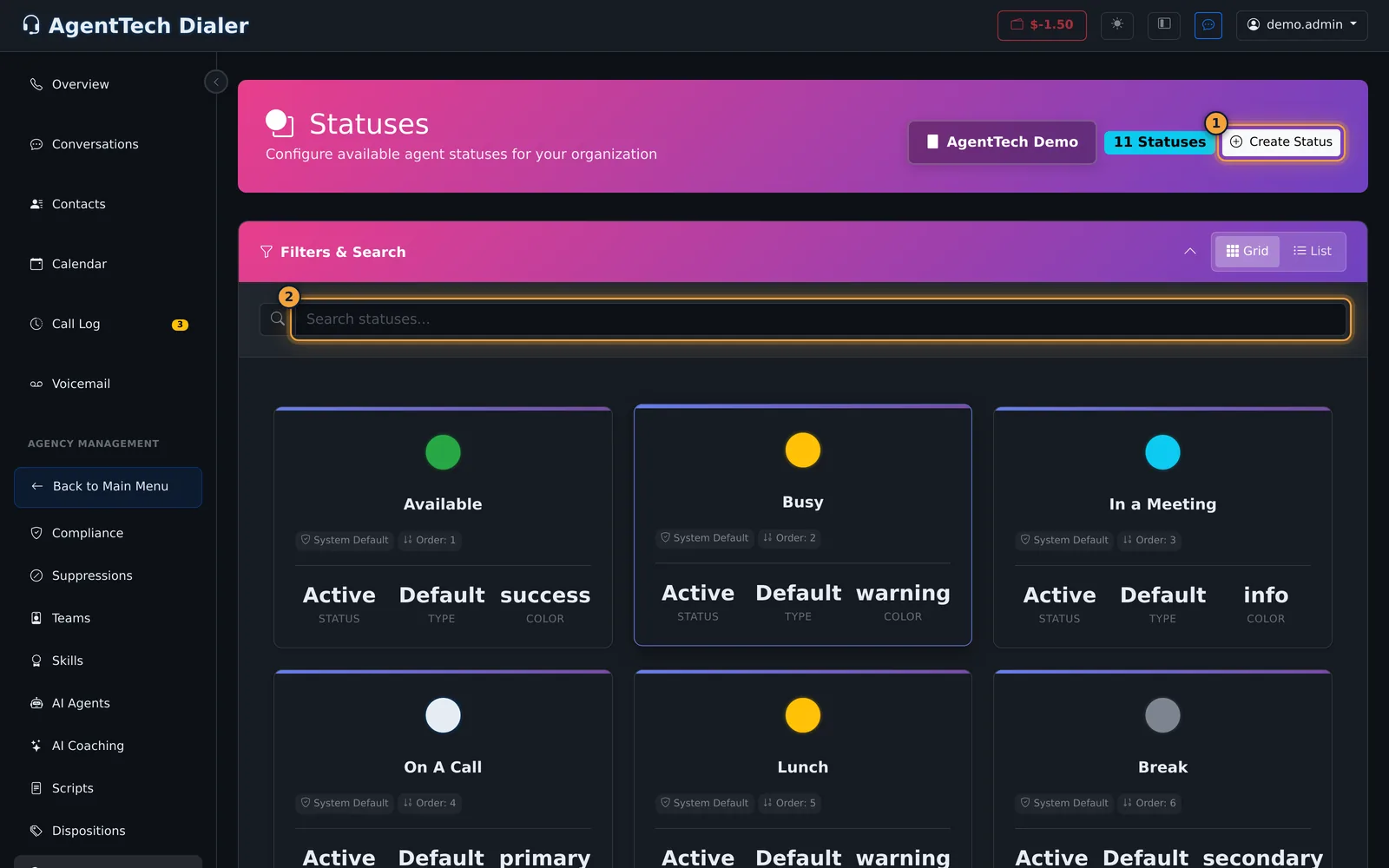 Statuses page
