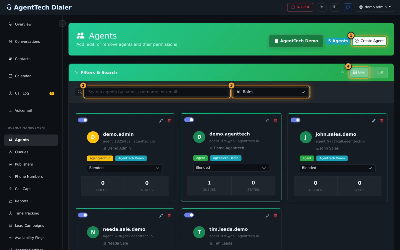 Agents page