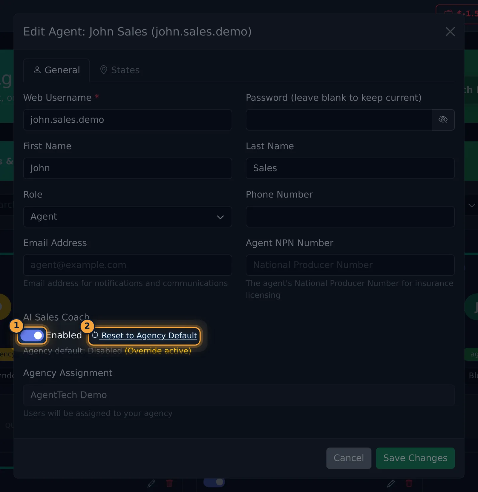 AI Sales Coach override