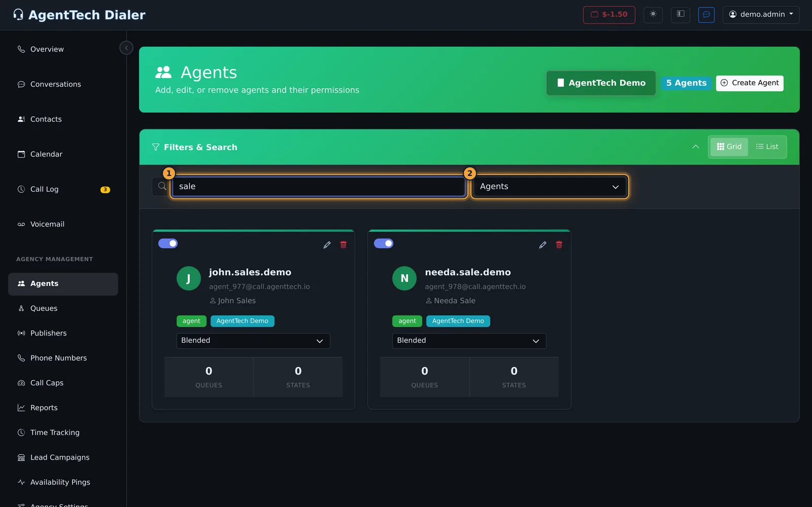 Search and role filter