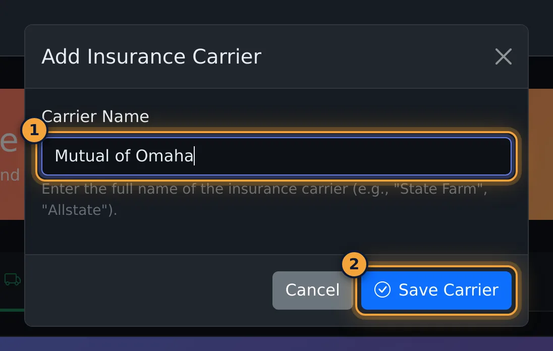 Add Insurance Carrier