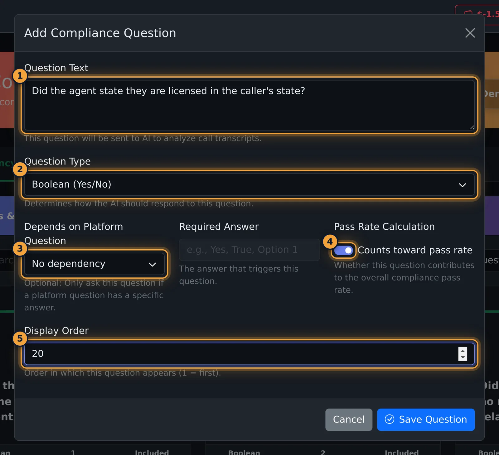 Add Compliance Question