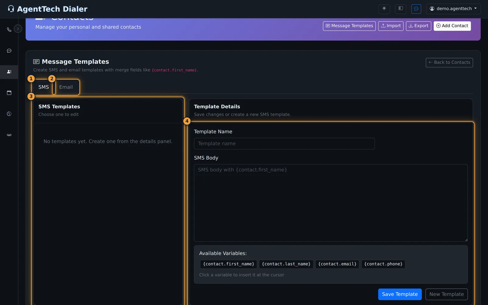 Message Templates page
