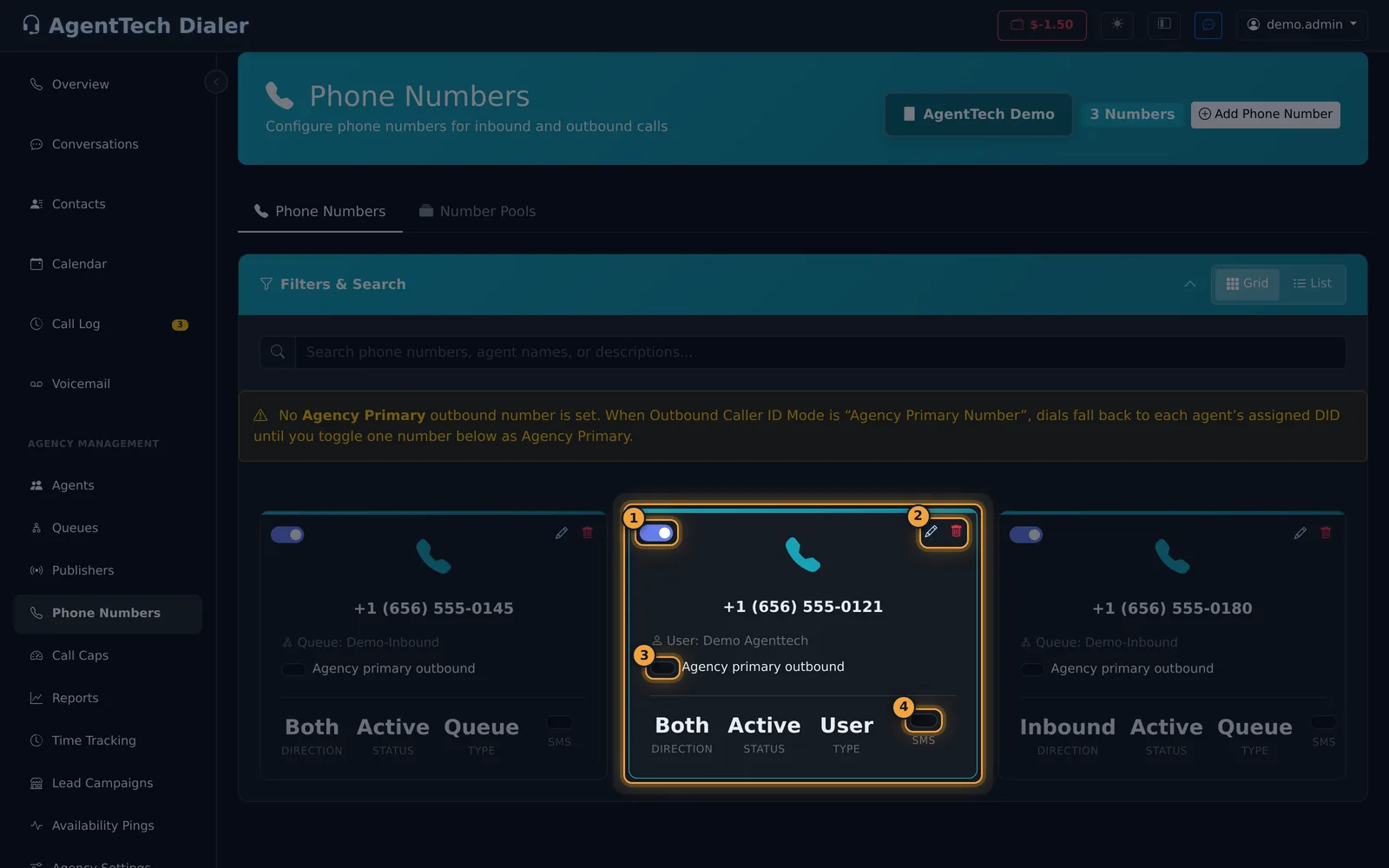 A phone number card