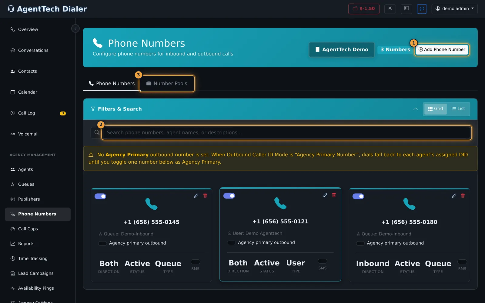 Phone Numbers page