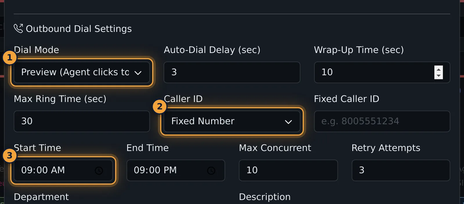Outbound dial settings
