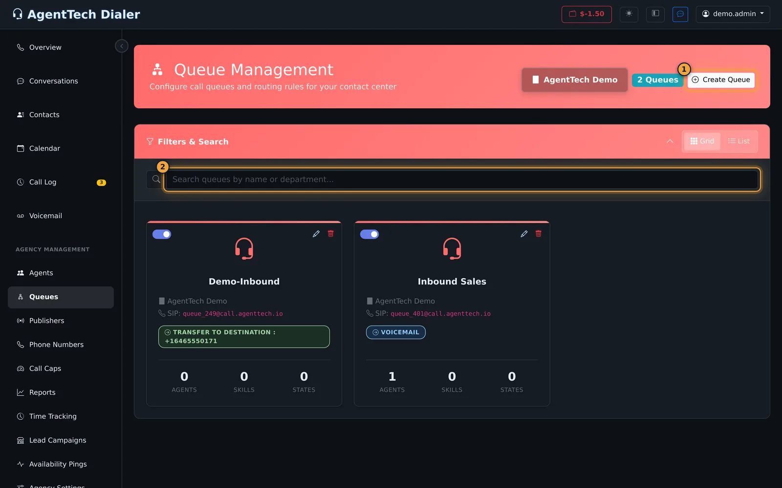 Queue Management page