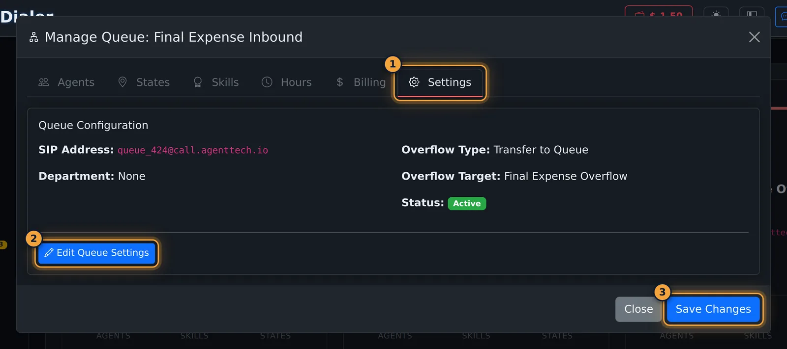 Settings tab