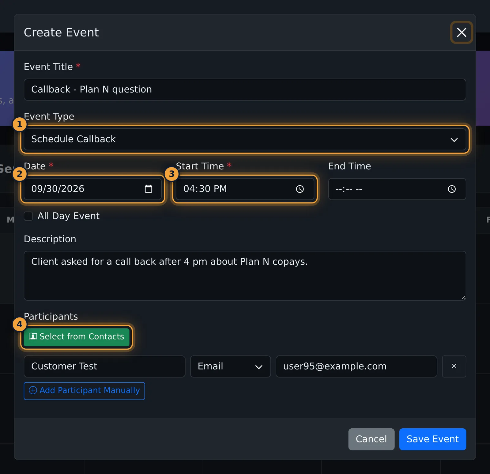 Schedule Callback event