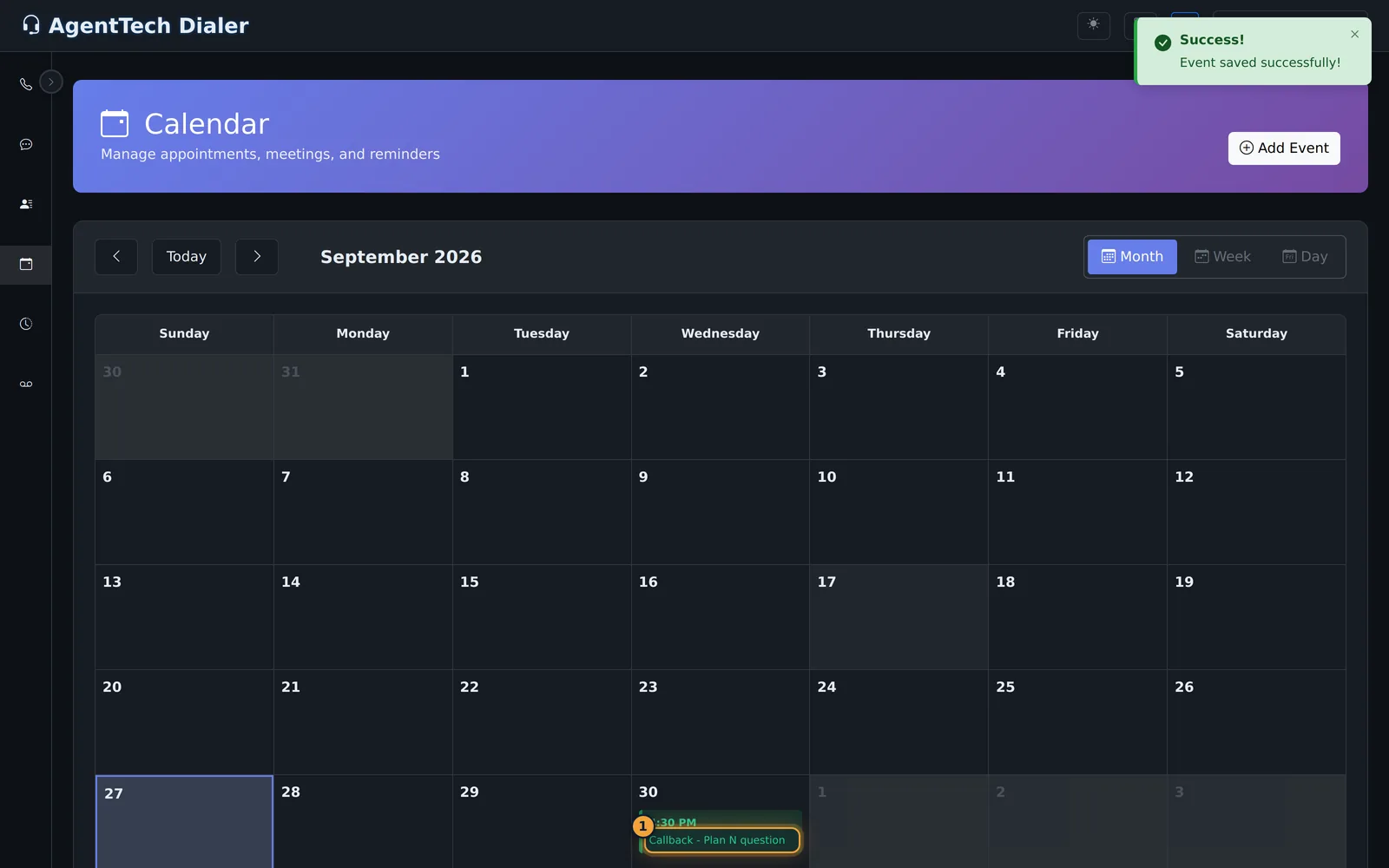 Callback on the calendar