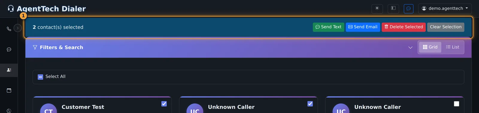 Bulk actions bar