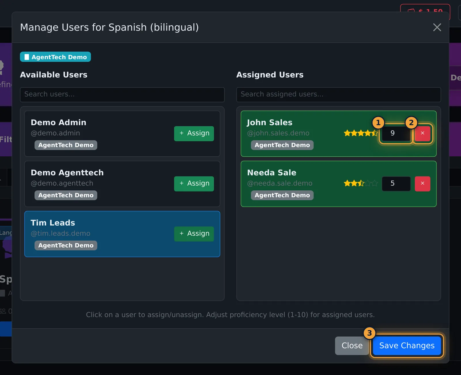 Assigned users with proficiency