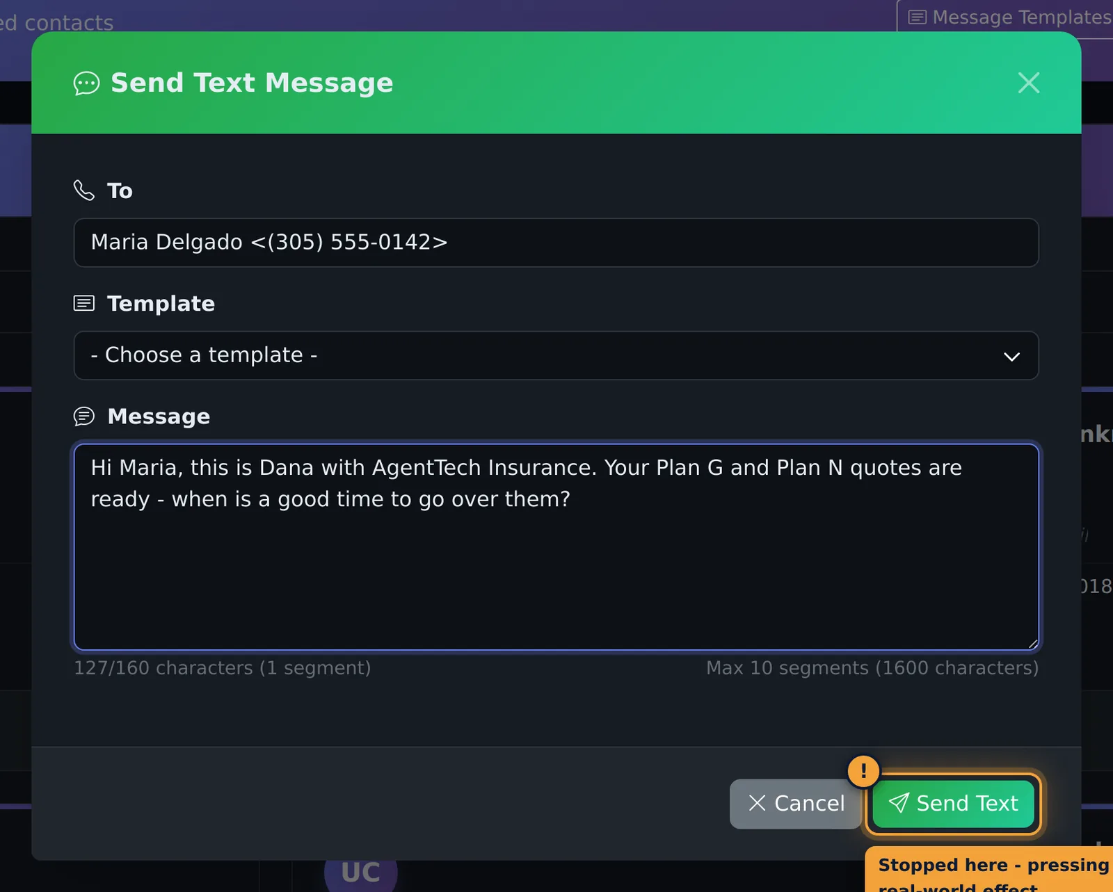 Send Text Message from a contact
