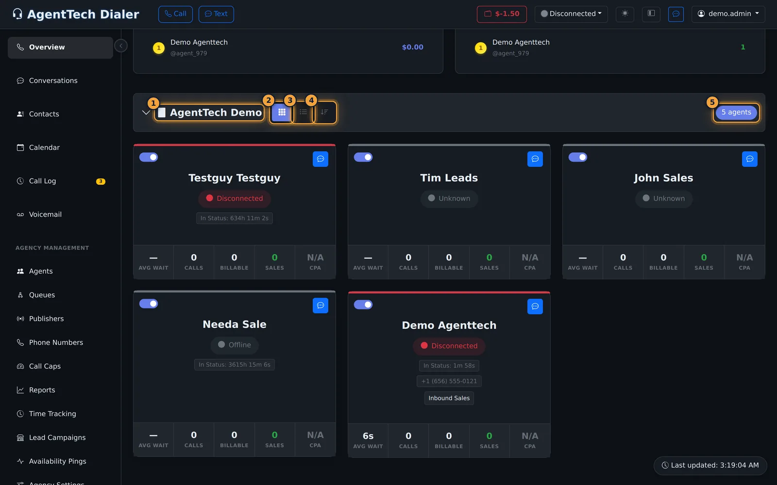 Agents in grid view