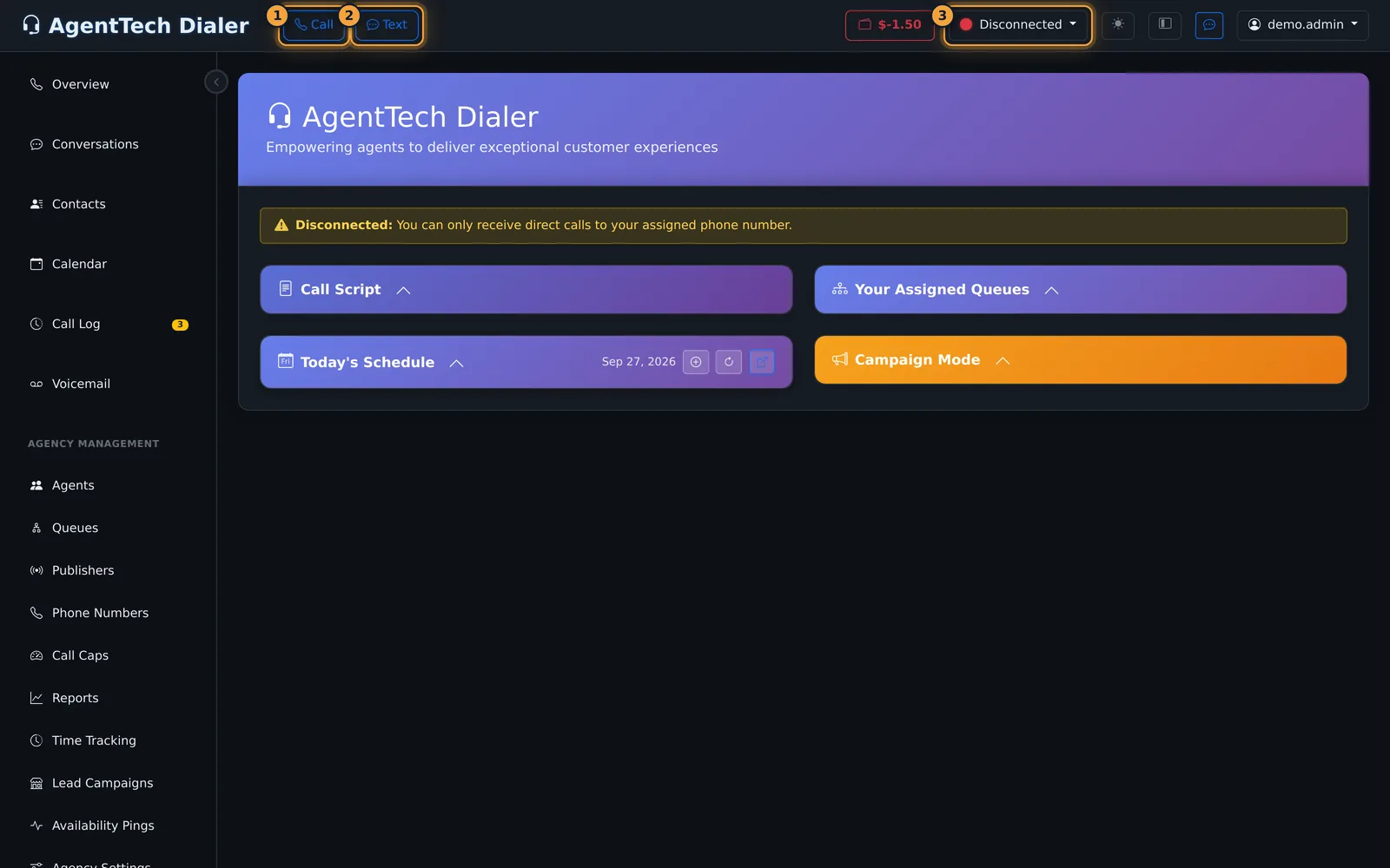 Dialer page for a supervisor
