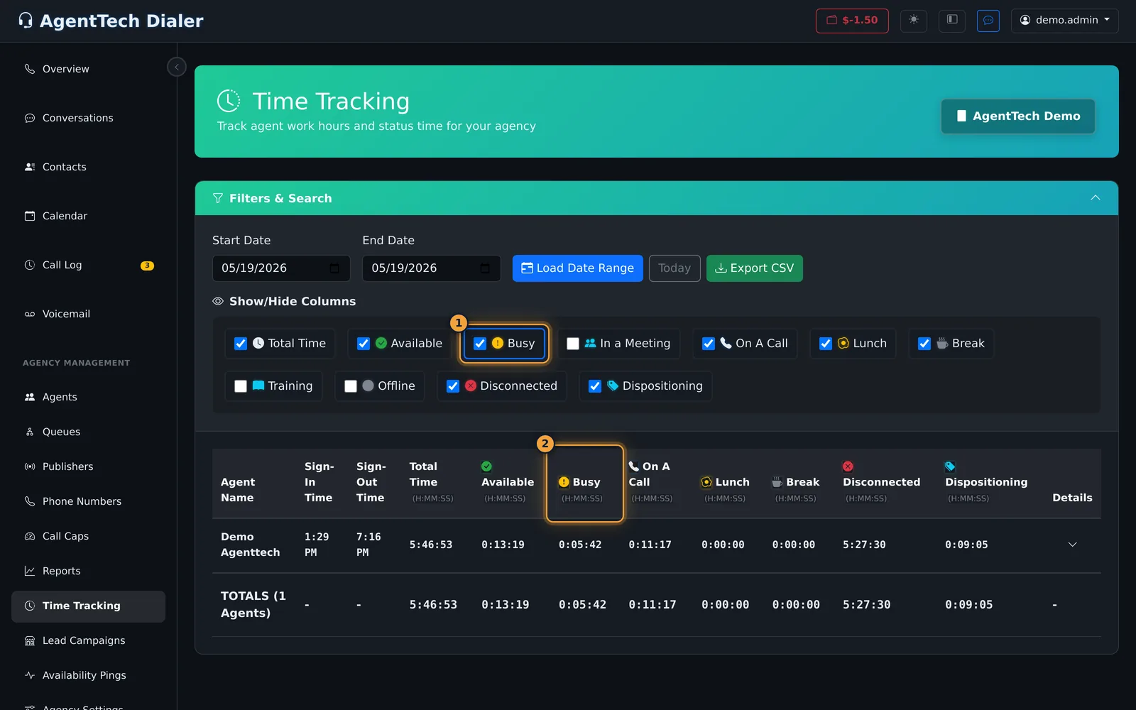 Show or hide status columns