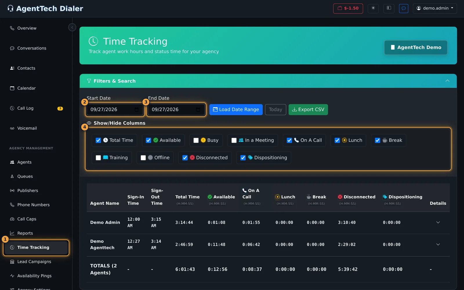 Time Tracking page