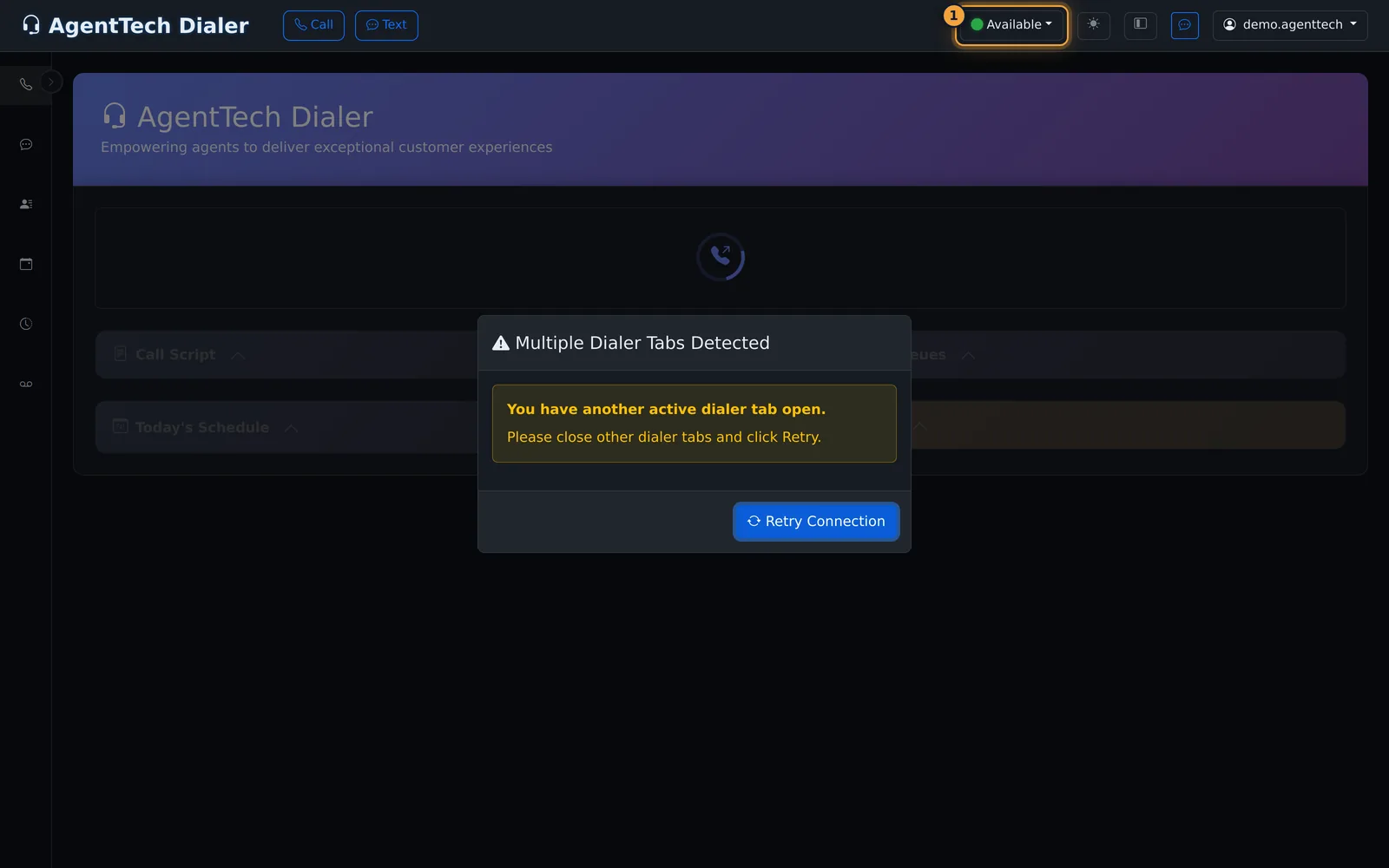 Multiple Dialer Tabs Detected